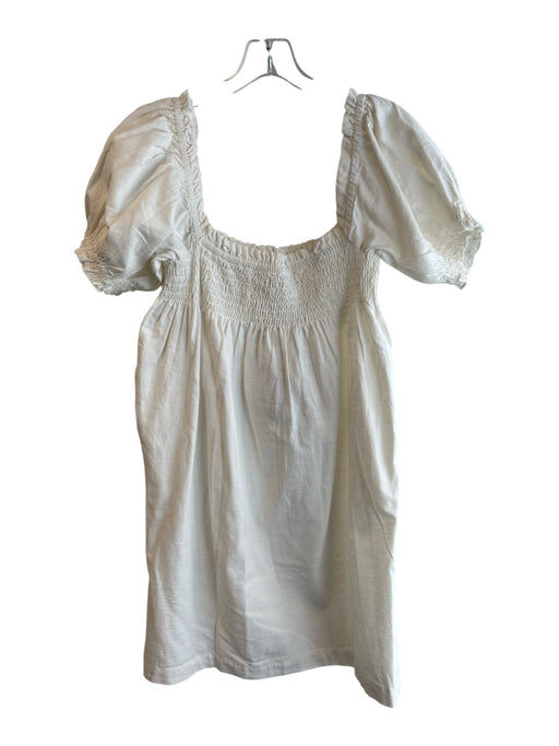 Faherty Size M White 100% Organic Cotton Square Neck Short Puff Sleeve Dress White / M