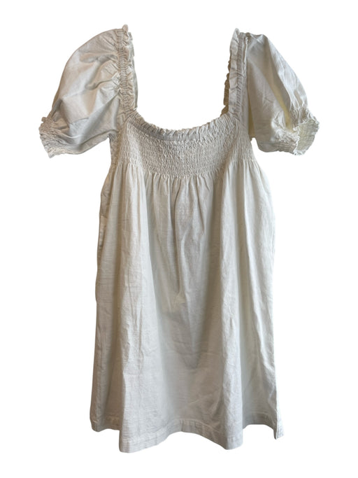 Faherty Size M White 100% Organic Cotton Square Neck Short Puff Sleeve Dress White / M