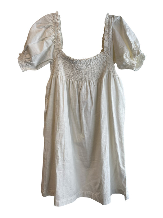 Faherty Size M White 100% Organic Cotton Square Neck Short Puff Sleeve Dress White / M