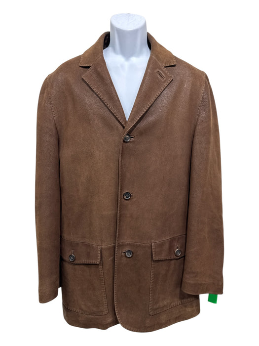 Zegna Size M Brown Leather Solid Button Up Men's Jacket Brown / M