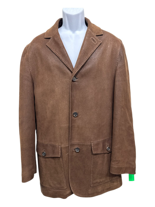 Zegna Size M Brown Leather Solid Button Up Men's Jacket Brown / M