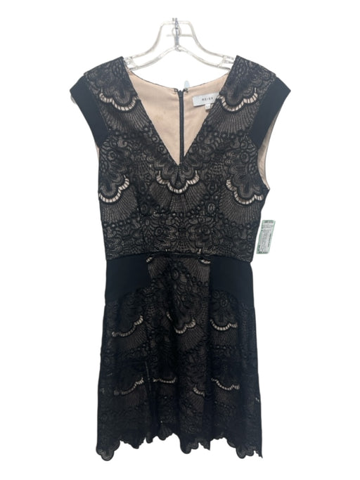 Reiss Size 4 Black & Neon Polyester Blend Lace Overlay Sleeveless V Neck Dress Black & Neon / 4