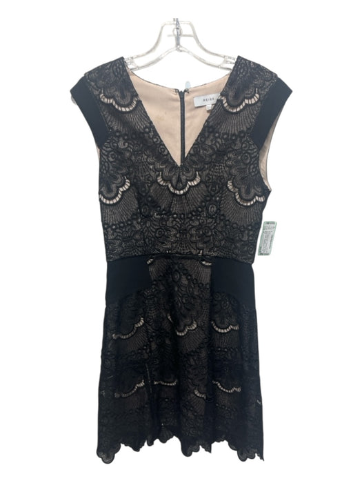 Reiss Size 4 Black & Neon Polyester Blend Lace Overlay Sleeveless V Neck Dress Black & Neon / 4