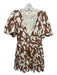 House of Harlow Size 4 Brown & Cream Linen Blend Short Balloon Sleeve Dress Brown & Cream / 4