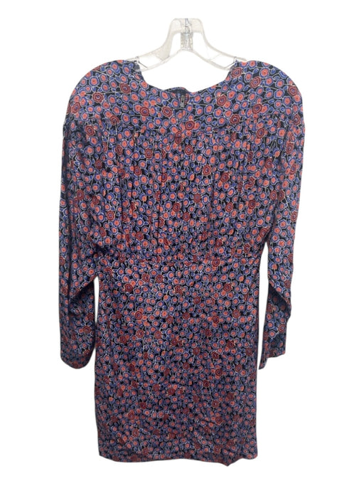 Joie Size 4 Orange, Blue & Black Viscose Long Sleeve Floral Back Zip Shift Dress Orange, Blue & Black / 4