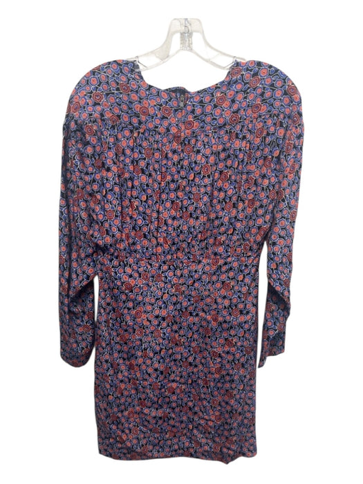 Joie Size 4 Orange, Blue & Black Viscose Long Sleeve Floral Back Zip Shift Dress Orange, Blue & Black / 4