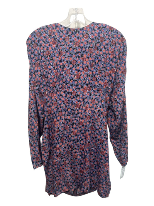 Joie Size 4 Orange, Blue & Black Viscose Long Sleeve Floral Back Zip Shift Dress Orange, Blue & Black / 4