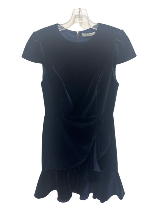 Alice + Olivia Size 4 Navy Micro Polyester Blend Velvet Cap Sleeve Dress Navy / 4