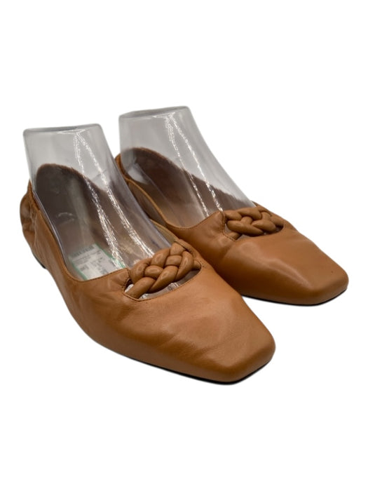 Frame Shoe Size 39 Cognac Brown Leather Square Toe Braided Design Flats Cognac Brown / 39