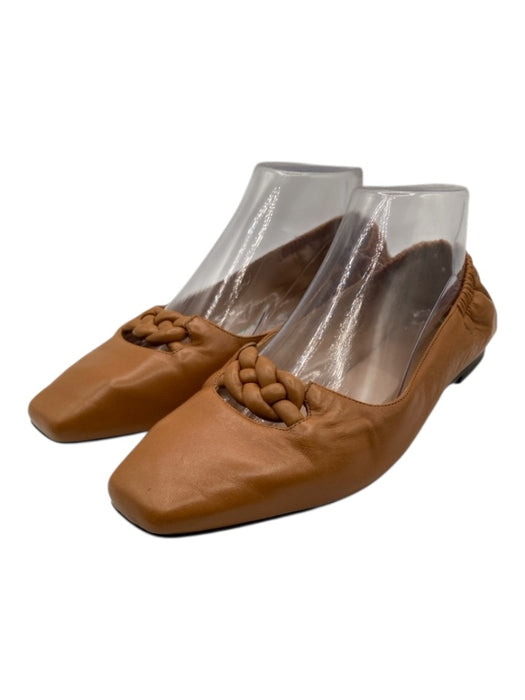 Frame Shoe Size 39 Cognac Brown Leather Square Toe Braided Design Flats Cognac Brown / 39