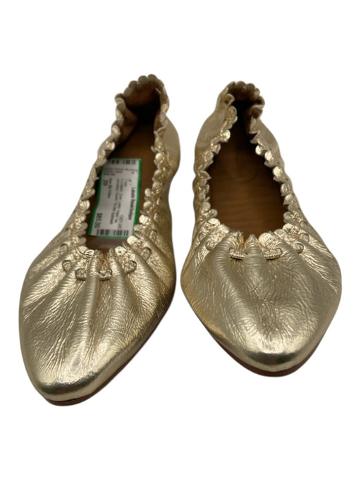 See By Chloe Shoe Size 39 Gold Leather Pointed Toe Wrinkled Elastic Top Flats Gold / 39