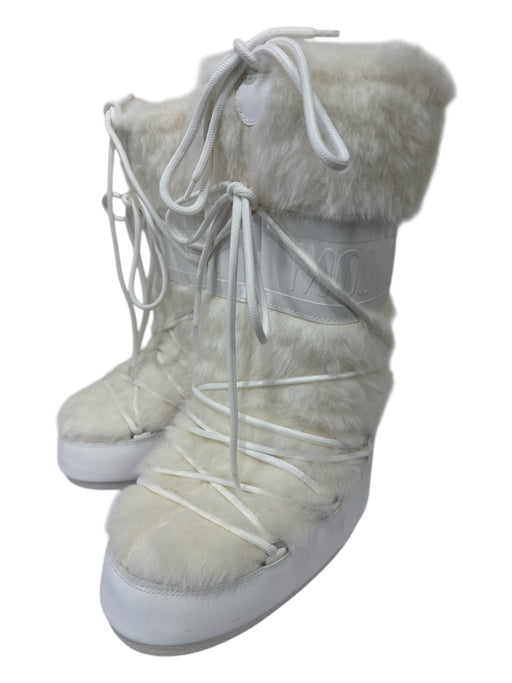 Tecnica Shoe Size 38 White Synthetic Vinyl Faux Fur Platform Below knee Booties White / 38