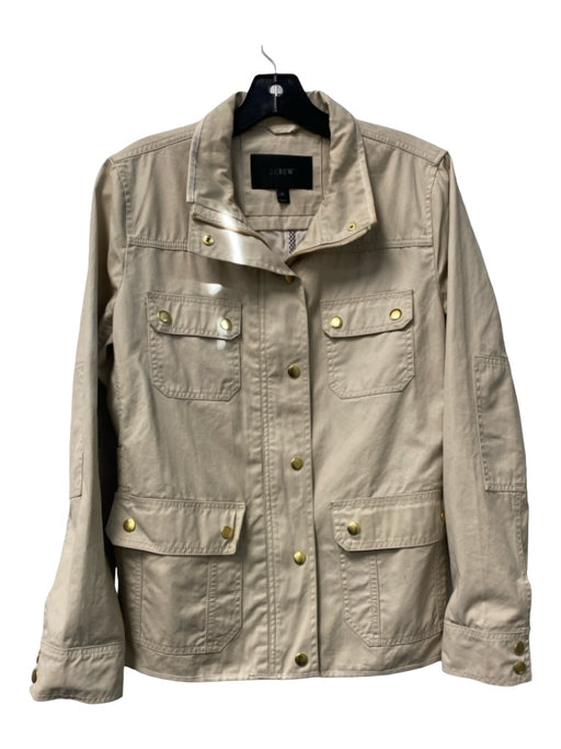 J Crew Size M Beige 100% Cotton Standing Collar Zip & Button Pockets Jacket Beige / M