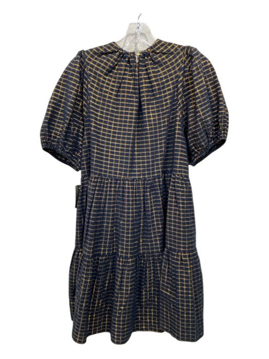 Ulla Johnson Size 8 navy & gold Cotton Blend Round Neck Back Button Dress navy & gold / 8