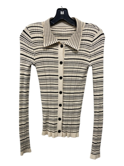 Commense Size L Beige & Black Cotton Blend Ribbed Stripe Button Cardigan Beige & Black / L