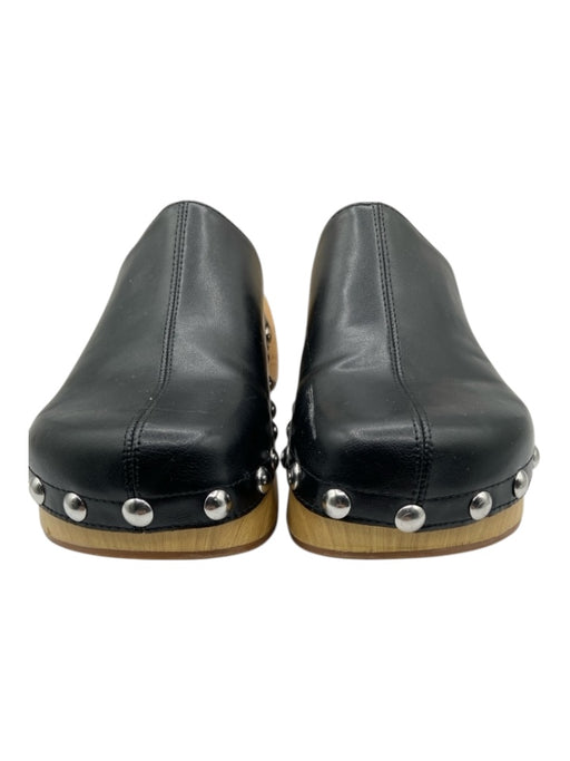 Zara Shoe Size 36 Black & Beige Faux Leather Wood Sole Studded Clog Slides Mules Black & Beige / 36