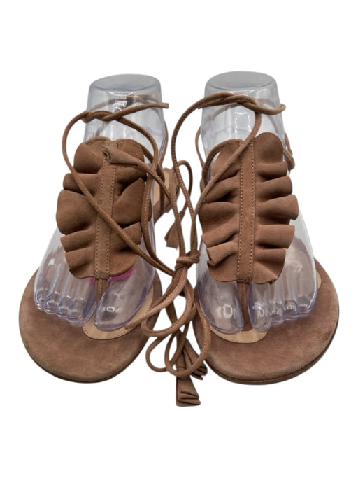 Gianvito Rossi Shoe Size 36 Taupe Suede round toe Ruffle Top Thong Sandals Taupe / 36