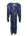 XiRENA Size M Black, Purple, Blue Cotton & Silk Long Balloon Sleeve Floral Dress Black, Purple, Blue / M