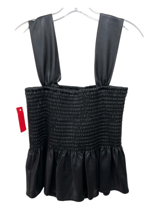 Staud Size L Black PU leather Sleeveless Smocked Bodice Peplum Top Black / L