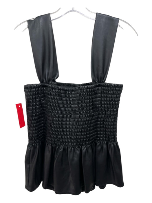 Staud Size L Black PU leather Sleeveless Smocked Bodice Peplum Top Black / L