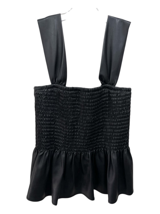 Staud Size L Black PU leather Sleeveless Smocked Bodice Peplum Top Black / L