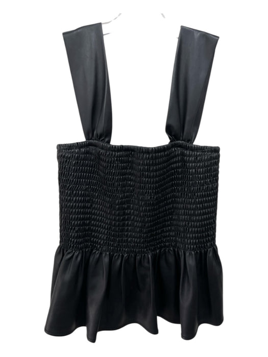 Staud Size L Black PU leather Sleeveless Smocked Bodice Peplum Top Black / L