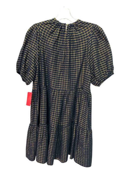 Ulla Johnson Size 8 Navy blue & gold Cotton Blend Metallic Thread check Dress Navy blue & gold / 8