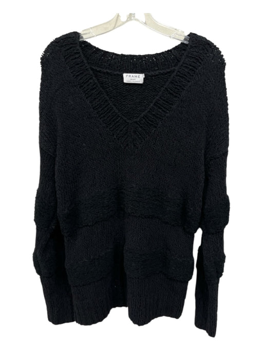 Frame Size M Black Polyester Blend Knit Stripes V Neck Sweater Black / M