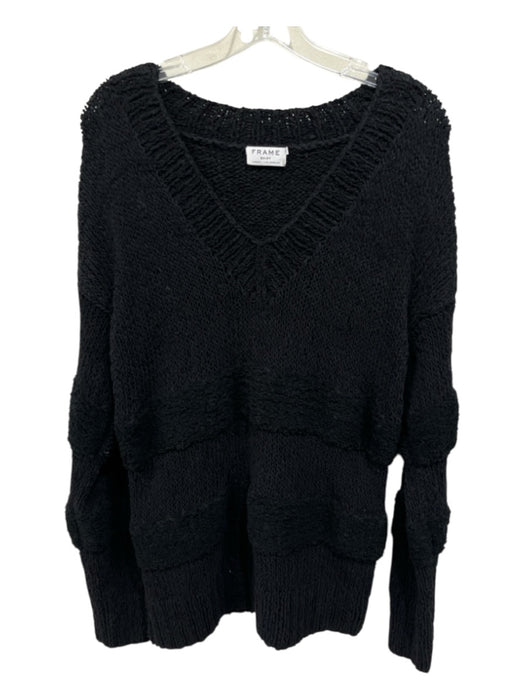 Frame Size M Black Polyester Blend Knit Stripes V Neck Sweater Black / M