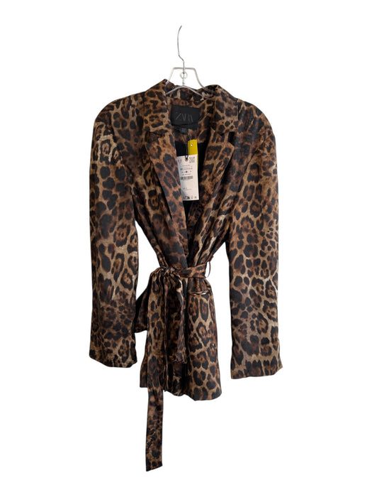 Zara Size M Black & Brown Polyester Lapel Leopard Print Long Sleeve Jacket Black & Brown / M