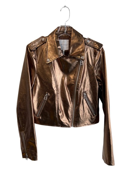 Avec Les Filles Size M Copper Faux Leather Metallic Asymetric Biker Jacket Copper / M