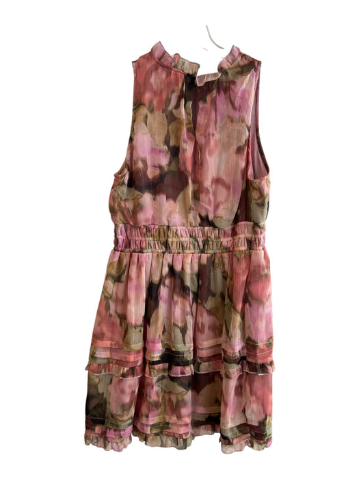 Nicole Miller Size L Pink Polyester Ruffle Neck Sleeveless Abstract Print Dress Pink / L