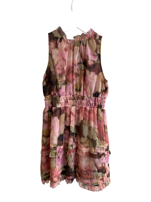 Nicole Miller Size L Pink Polyester Ruffle Neck Sleeveless Abstract Print Dress Pink / L