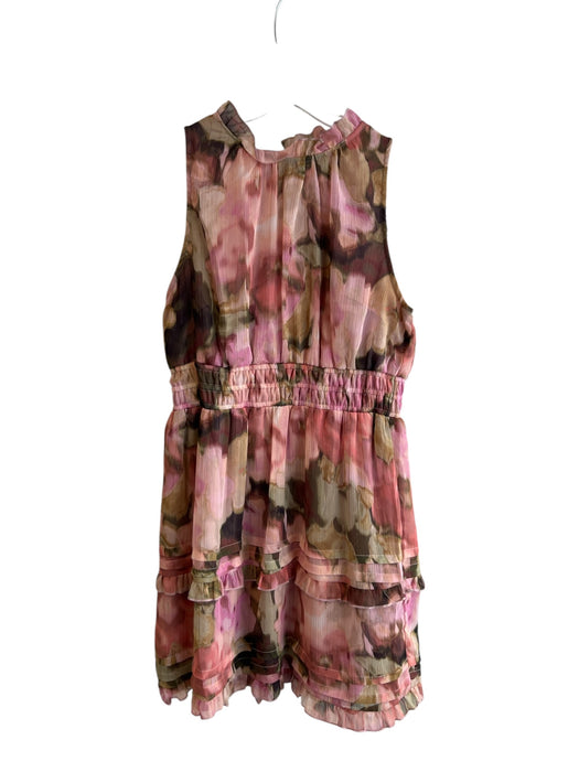 Nicole Miller Size L Pink Polyester Ruffle Neck Sleeveless Abstract Print Dress Pink / L