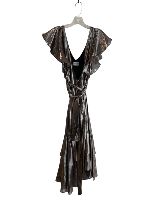 Tanya Taylor Size 10 Gunmetal Silk Blend Surplice Metallic Tiered Dress Gunmetal / 10