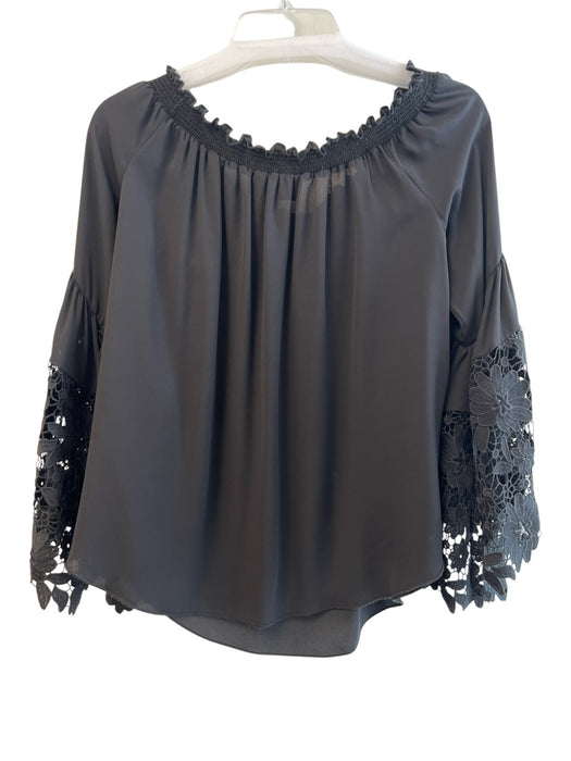 Joseph Ribkoff Size 10 Black No Fabric Tag Off Shoulder Key Hole Front Flowy Top Black / 10