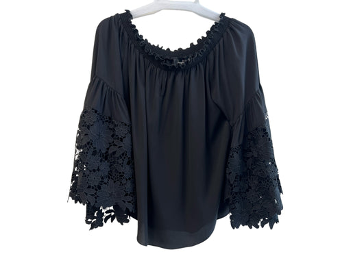 Joseph Ribkoff Size 10 Black No Fabric Tag Off Shoulder Key Hole Front Flowy Top Black / 10