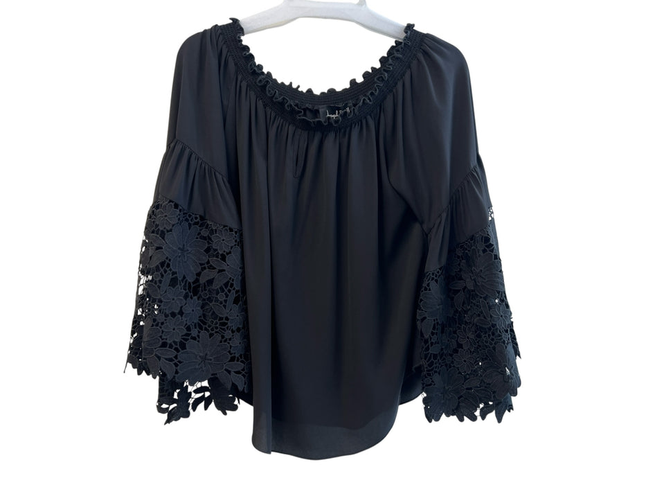 Joseph Ribkoff Size 10 Black No Fabric Tag Off Shoulder Key Hole Front Flowy Top Black / 10
