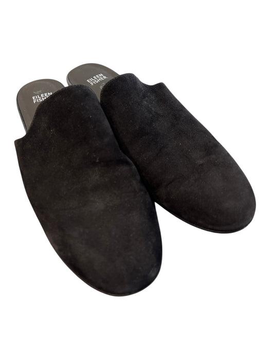 Eileen Fisher Shoe Size 10 Black Suede Leather Upper Solid Stack Heel Mule Shoes Black / 10