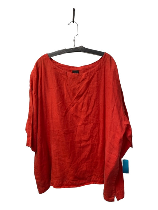 Eileen Fisher Size XL Red Linen Rounded Short Sleeve Flowy Pull On Top Red / XL