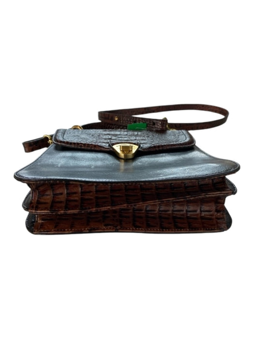 Brahmin Brown & Black Leather Reptile Embossed Top Handle Flap & Toggle Bag Brown & Black / Small