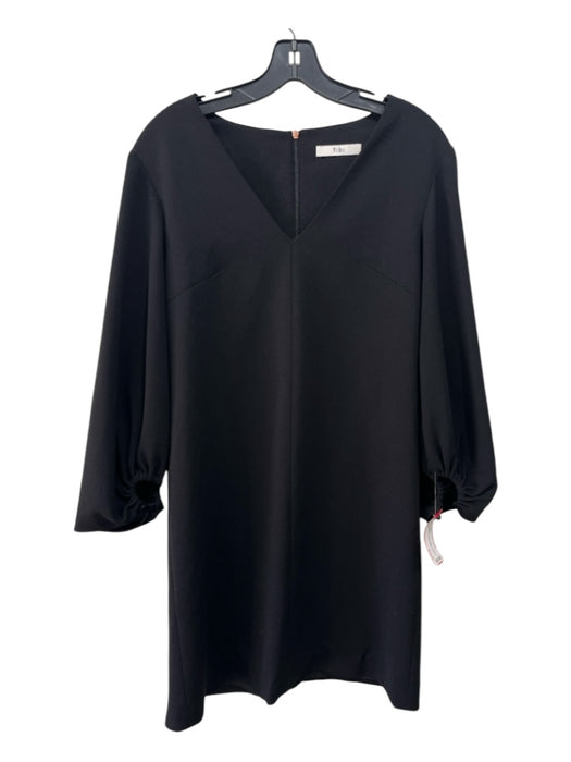 Tibi Size M Black Poly Blend Long Balloon Sleeve V Neck Back Zip Darted Dress Black / M