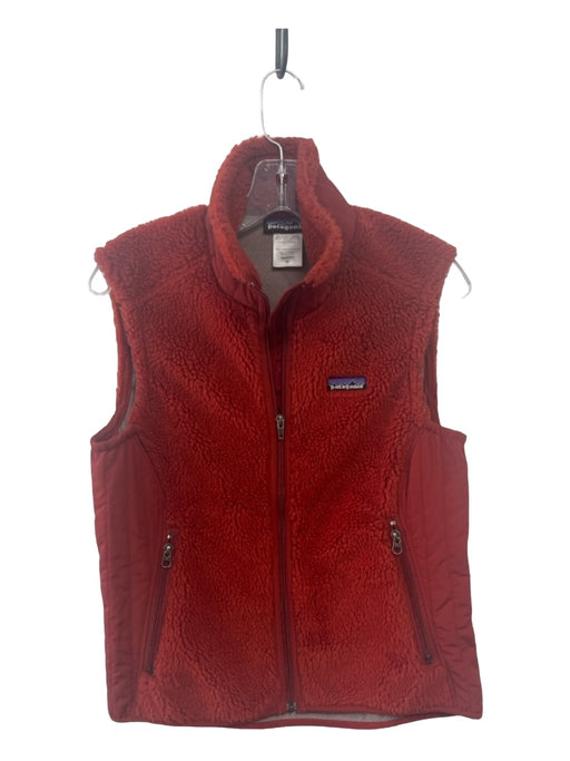 Patagonia Size M Rust Red Polyester Fleece Zip Up Sleeveless Vest Rust Red / M