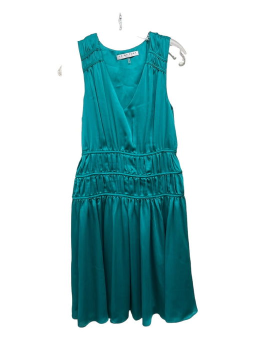 Trina Turk Size 2 Teal Polyester Sleeveless V Neck Seam Detail Dress Teal / 2