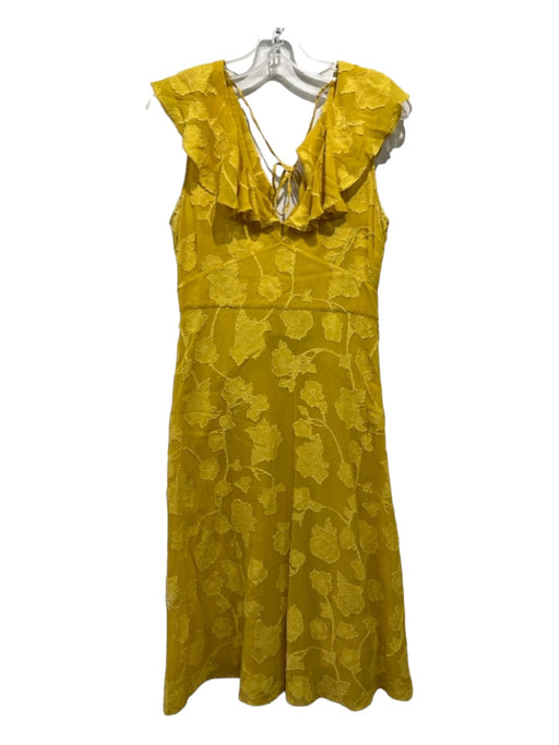 Joie Size 4 Mustard Yellow Viscose Blend Ruffle Cap Sleeve Floral Tie Back Dress Mustard Yellow / 4