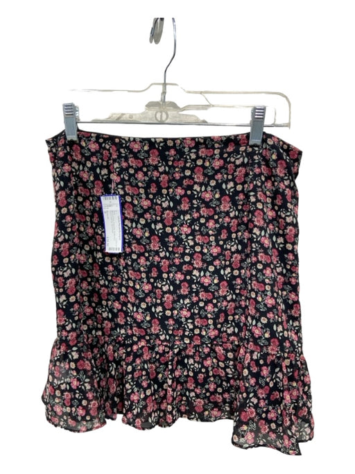 Bailey 44 Size 6 Black & Pink Polyester Ruffle Hem Floral Side Zip Skirt Black & Pink / 6
