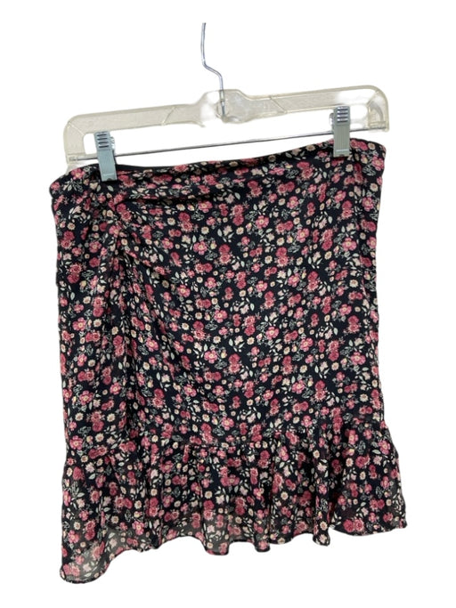 Bailey 44 Size 6 Black & Pink Polyester Ruffle Hem Floral Side Zip Skirt Black & Pink / 6