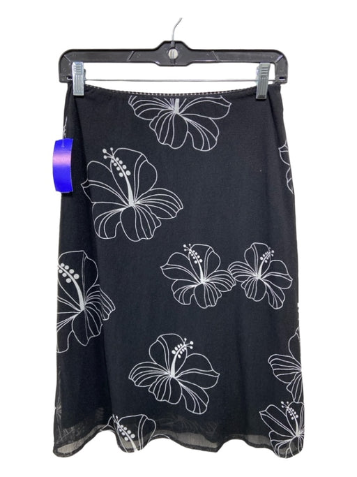 Vivienne Tam Size 1 Black & White Nylon Mesh Overlay Floral Elastic Waist Skirt Black & White / 1
