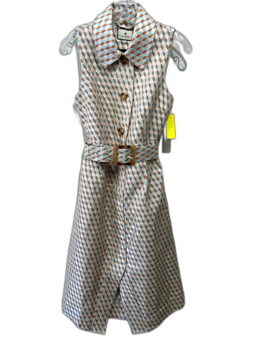 Tuckernuck Size S Rose Gold & Blue Polyester metalic Geometric Collar Midi Dress Rose Gold & Blue / S