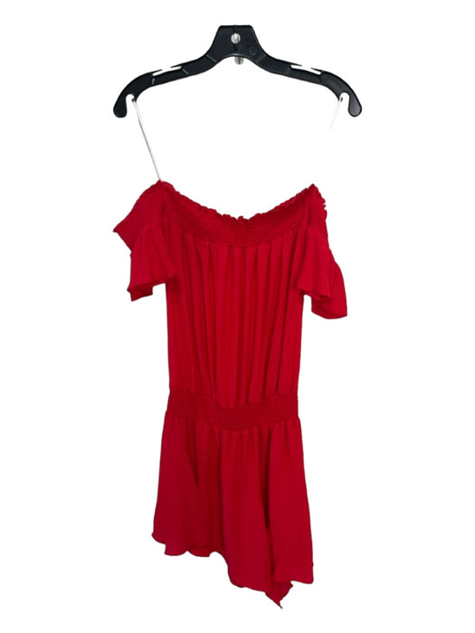 Amanda Uprichard Size Small Red Polyester Off Shoulder Smocked Neck Dress Red / Small